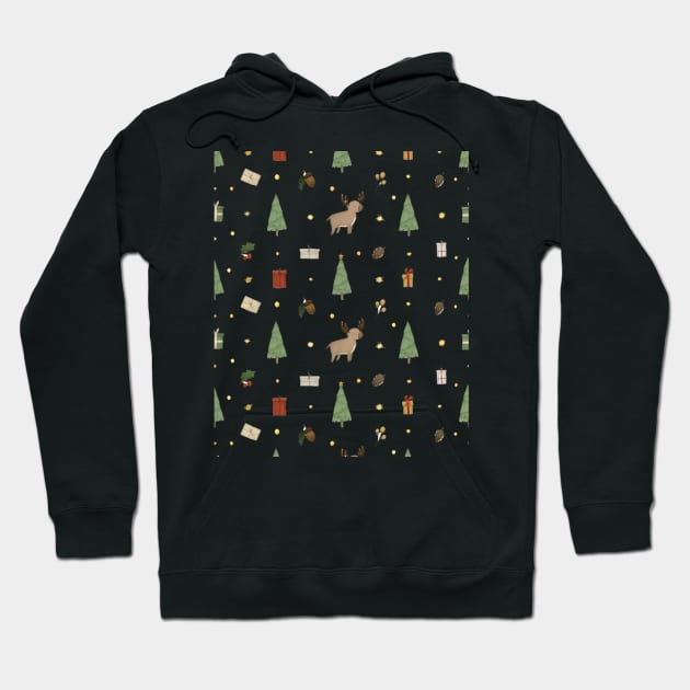 Reindeer, christmas trees and gifts Hoodie by SkyisBright